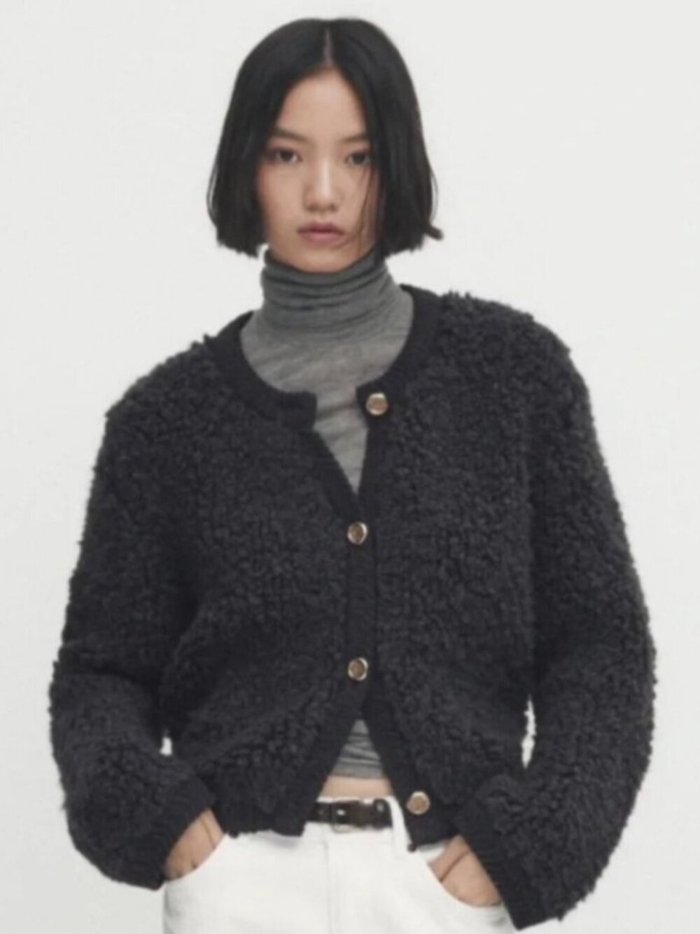 Massimo Dutti Gray Bouclé Alpaca Wool Blend Knit Cardigan - Small 🇮🇹